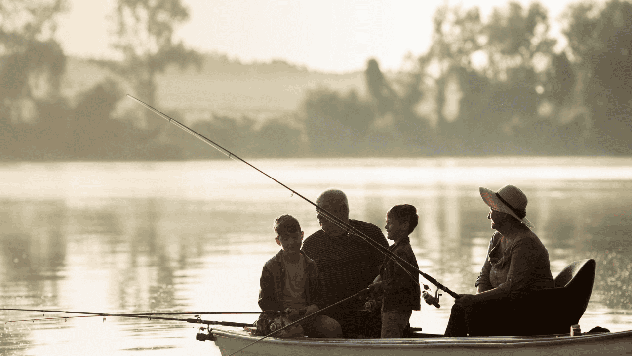family fishing with grandparents